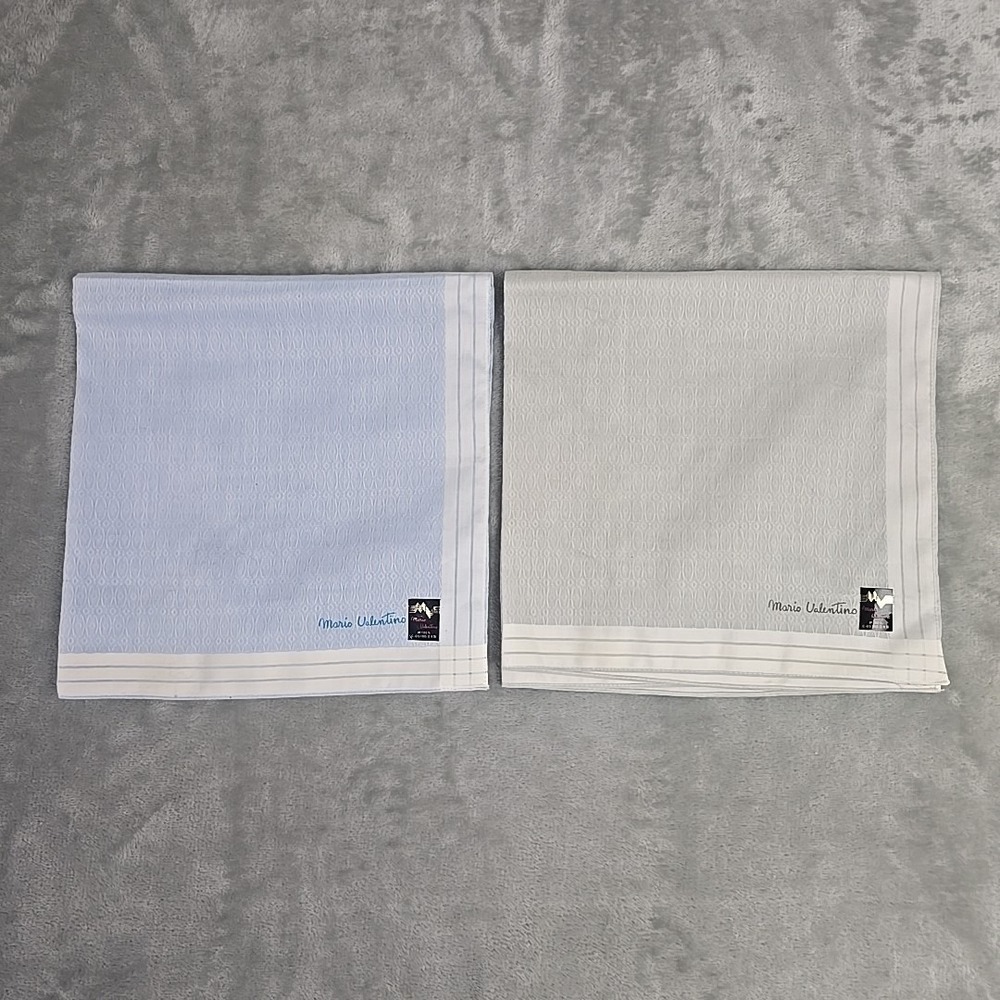 Mario Valentino Cotton Pocket Square Handkerchief Set of 2 Blue Grey‎